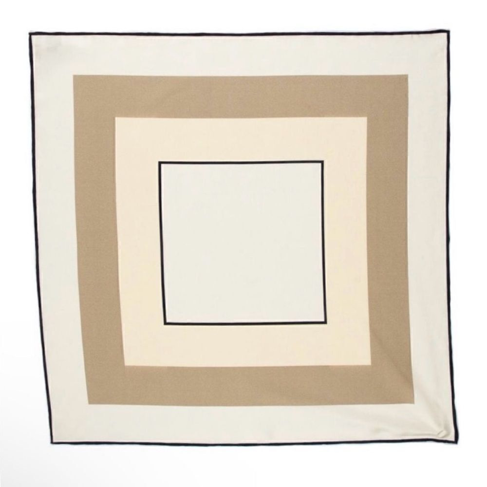 NWOT St. John Silk Tan Neutrals Square Printed Scarf. Designer Preppy Classic